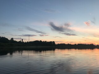 Dawn over the lake, summer fishing, fog