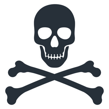 Skull and crossbones vector monochrome illustration icon sign isolated on white background.