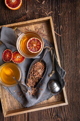Medicinal Pau d'Arco bark tea also known as Lapacho in a glass cup