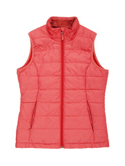 warm red waistcoat is on white background, isolated pink unisex sleeveless jacket,