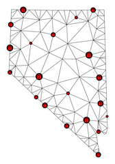Polygonal mesh lockdown map of Nevada State. Abstract mesh lines and locks form map of Nevada State. Vector wire frame 2D polygonal line network in black color with red locks.