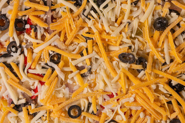 Pizza Italian Close Cheese Olives Ingredients Background Culinary Recipes