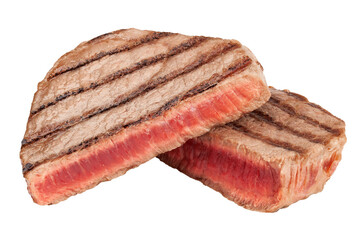 Grilled beef steak isolated on white background, clipping path, full depth of field