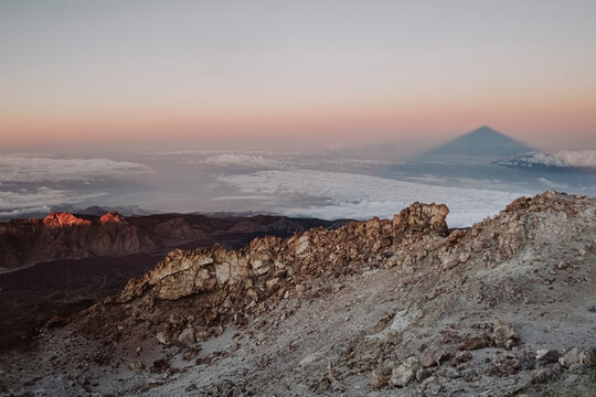 Shadow of Mount Teide in the horizon seen from the summit
