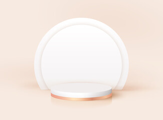 Modern 3d podium with art deco arc. Minimal vector pedestal platform for product cosmetic