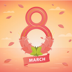 Postcard March 8, the eight flowers. International Women's Day.