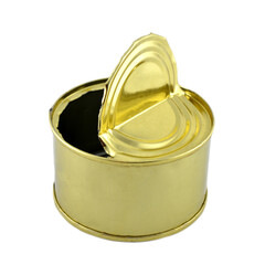 Open tin can on a white background.
