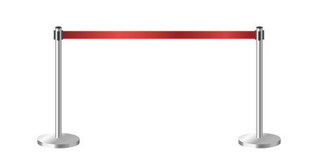 Retractable belt stanchion, realistic metal barrier for belt control isolated on white background