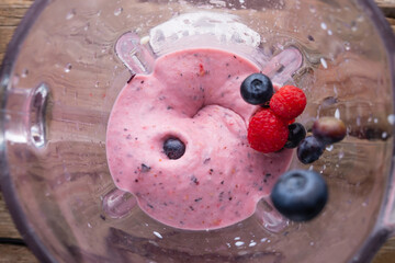 Blender Top View Whips Berries Raspberry Blueberries Banana Preparation Smoothie Smoothie Healthy...
