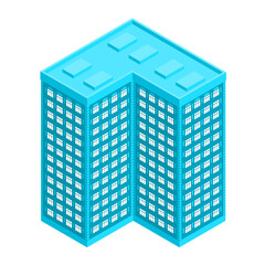 Apartment building of blue color. Vector isometric illustration with isolated white background.