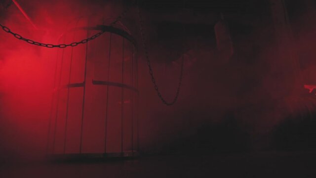 Smoke, chains in red light. Bdsm background