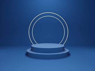 3d render - Blue podium minimal on Blue color background, Display for cosmetic perfume fashion natural product, simple clean design, luxury minimalist mockup.