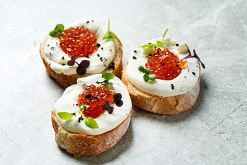 canape with caviar and herbs