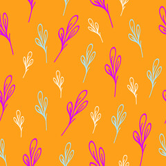 Seamless pattern with hand drawn vector colorful leaves,modern ornament,tender illustration for wrap,cover and wallpaper design,textile print,simple abstract botanical motif for cloth,bookend,interior