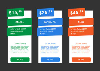 Price list, web banner, interface for the site, ui ux design for applications. Hosting plans. Special offer.