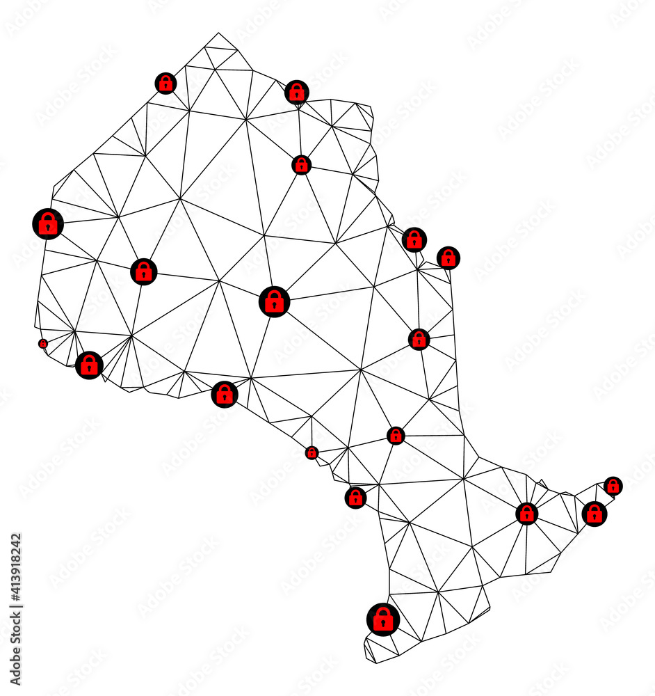 Poster polygonal mesh lockdown map of ontario province. abstract mesh lines and locks form map of ontario p