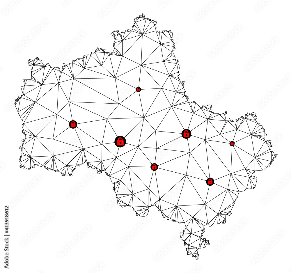 Poster polygonal mesh lockdown map of moscow region. abstract mesh lines and locks form map of moscow regio