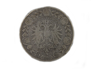 Vintage polish silver coin on white background
