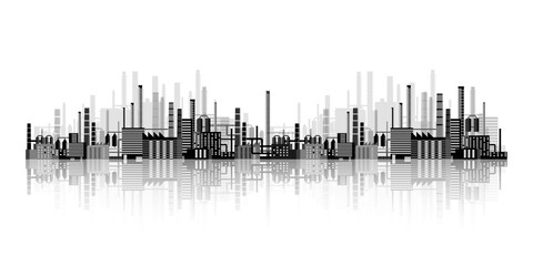 Urbanization, industrial background. Pipeline. Air pollution. Oil and gas fuel. Vector illustration.
