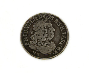 Medieval polish silver coin on white background isolated