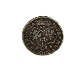Medieval polish silver coin on white background isolated