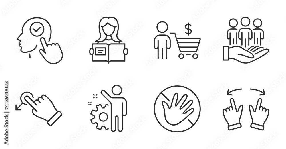 Poster do not touch, drag drop and select user line icons set. buyer, best buyers and employee signs. move 
