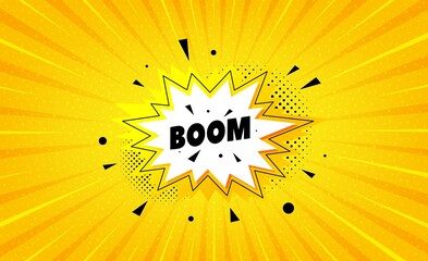 Boom sale sticker. Yellow background with offer message. Discount banner shape. Coupon bubble icon. Best advertising coupon banner. Boom sale badge shape. Abstract background. Vector