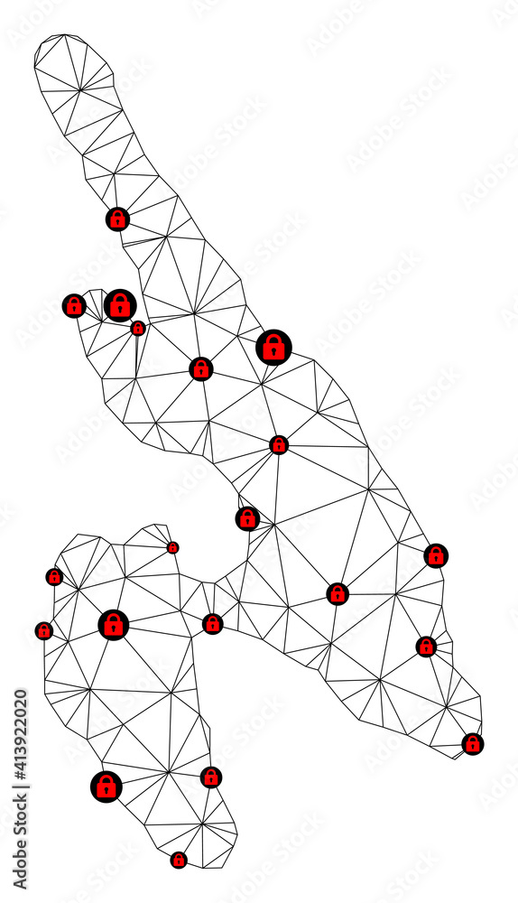 Poster polygonal mesh lockdown map of koh phi don. abstract mesh lines and locks form map of koh phi don. v