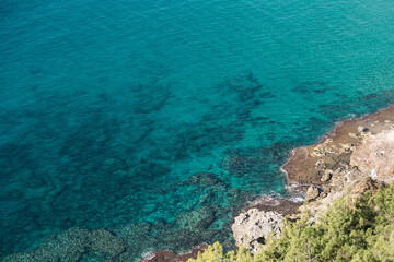 View from above on the crystal clear turquoise sea.