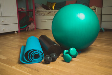 Set of equipment for fitness workouts at home