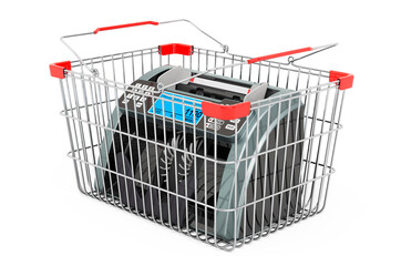 Shopping basket with banknote counter, 3D rendering