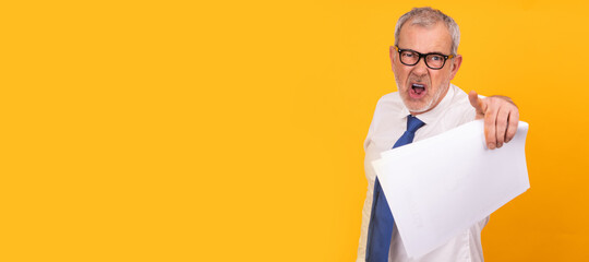 furious businessman pointing isolated on background