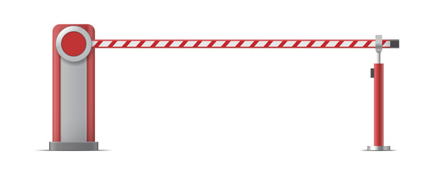 3d barrier gate closed on white background isolated. Parking barrier for cars