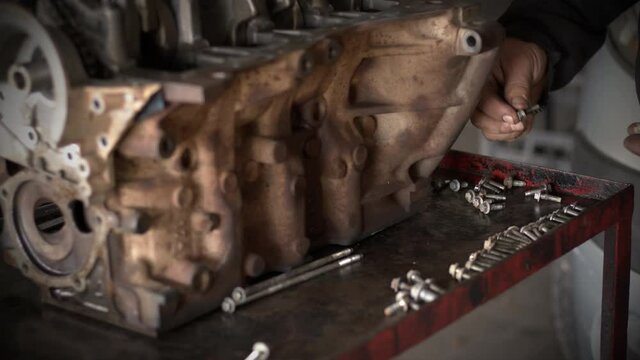 The Craftsman Serviceman Car  In The Repair Shop Lets The Suitable Screws While Gathering