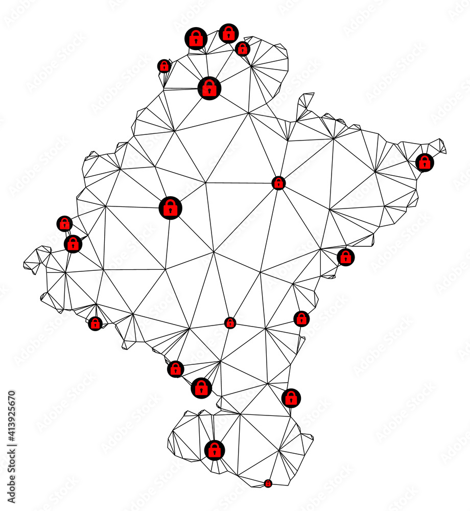 Poster polygonal mesh lockdown map of navarra province. abstract mesh lines and locks form map of navarra p