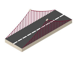 Vector isometric bridge icon. 3d isolated drawing element of a modern urban infrastructure for games or applications. City transport organization object, road crossing, construction architecture