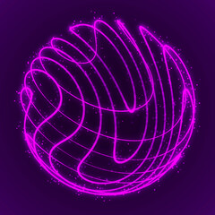Abstract 3d sphere. Sphere with twist lines. Glowing lines twisting. Outer space object. Futuristic technology style. 3d rendering.