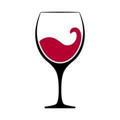Glass with splashing red wine icon. Elegant crystal glassware with black leg and graceful wave grape aged vector drink.