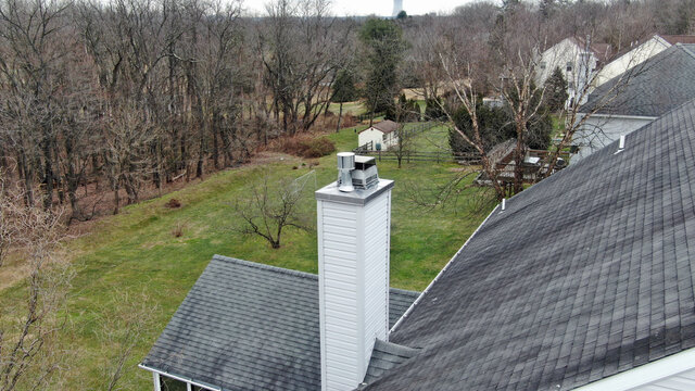 Aerial Residential Roof and Chimney Inspection by Drone - Chimney Wide
