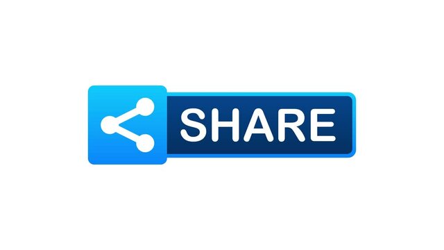 Share button in flat style on blue background. Social media. Motion graphics.