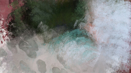 Bright abstract art work green, white, and red splashes