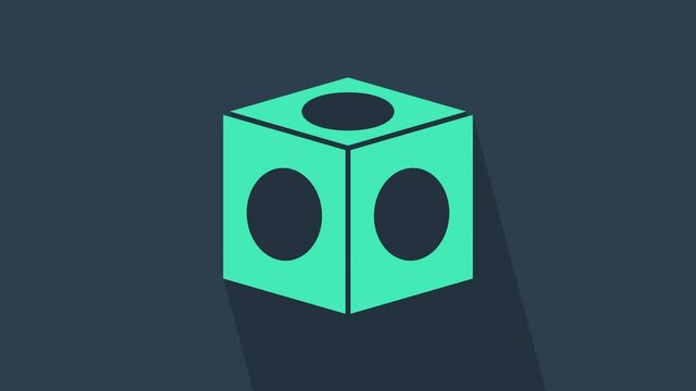 Turquoise Billiard chalk icon isolated on blue background. Chalk block for billiard cue. 4K Video motion graphic animation.