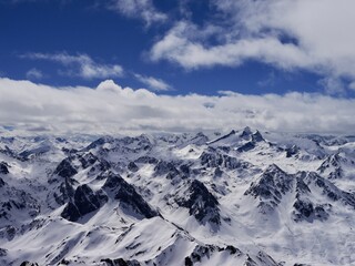 Vue from the Pic du Midi de Bigorre (Pic du Midi) mountain in French Pyrenees, France