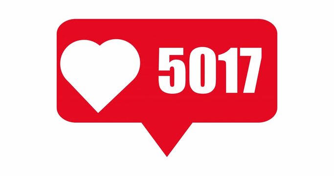 Modern like red icon isolated on white background animation with optional luma matte.Social media icon Like counter live style animation. Alpha Luma Matte included. 4k video social media like counter