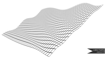 Grid lines abstract 3D waves. Vector abstract mesh background. An object on an isolated background.