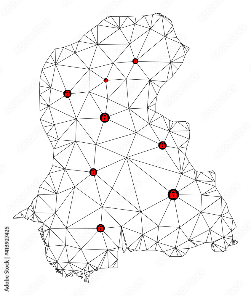 Aufkleber polygonal mesh lockdown map of sindh province. abstract mesh lines and locks form map of sindh provi