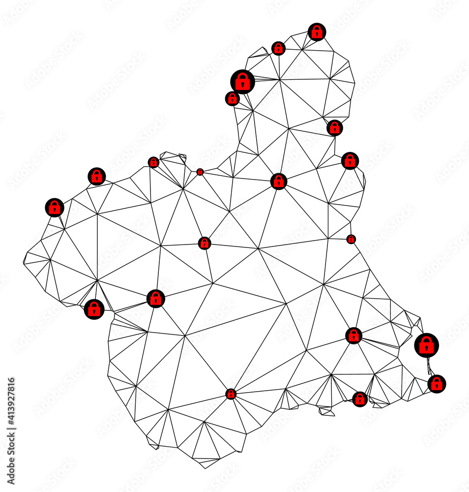 Poster polygonal mesh lockdown map of murcia province. abstract mesh lines and locks form map of murcia pro