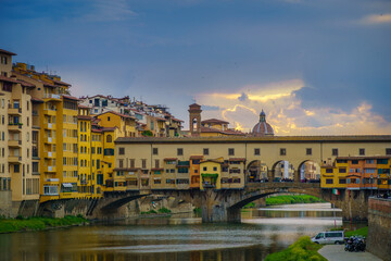 Panorama of the Italian city Florence with the golden bridge
