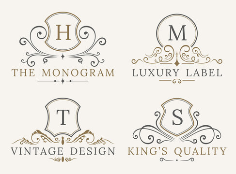 Luxury Logo Template. Shield Business Sign for Signboard. Monogram Identity for Restaurant, Hotels, Boutique, Cafe, Shop, Jewelry, Fashion. Flourishes Calligraphic Ornament Elements