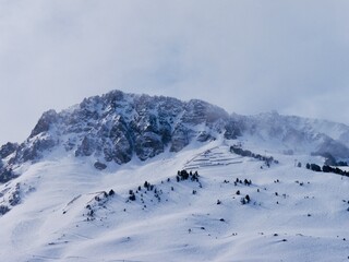 Fototapeta na wymiar Vue from La Mongie ski resort, mountain in French Pyrenees, France